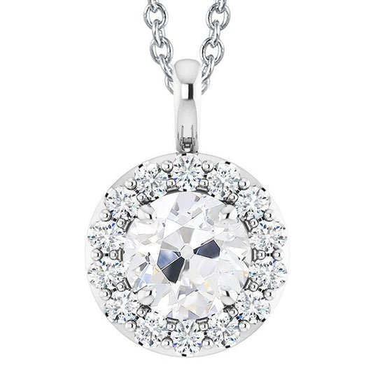 Runder Alter Bergmann Halo Damen-Naturliche Diamant-Anhänger 5 Karat Zinken-Set