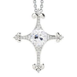 Runder Alter Bergmann Kreuz Echt Diamant Anhänger 2,50 Karat Mit Kette