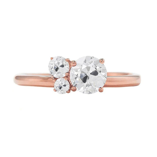 Runder Alter Bergmann Natürliche Diamantring Mit 3 Steinen 1,50 Karat Roségold