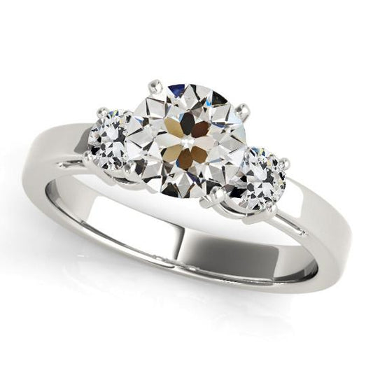 Runder Alter Bergmann Naturliche Diamant 3-Stein-Ring-Korb-Korb-Set 3,50 Karat