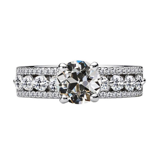 Runder Alter Bergmann Natürliche Diamant Fancy Ring 4 Krappen Set Gold 7,50 Karat