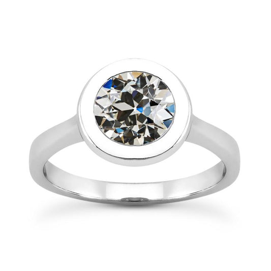 Runder Alter Bergmann Naturliche Diamant Solitaire Ring Lünette Set 14K Gold 2 Karat