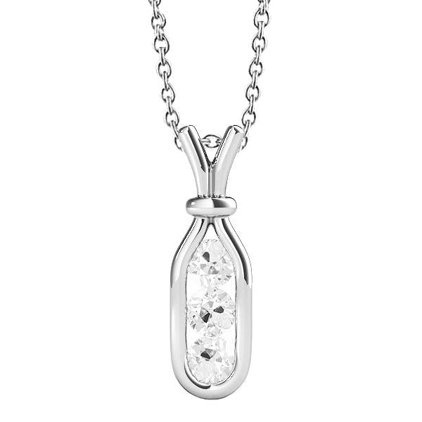 Runder Alter Europäischer Drei-Stein-Echt Diamant-Anhänger 1,50 Karat Gold 14K