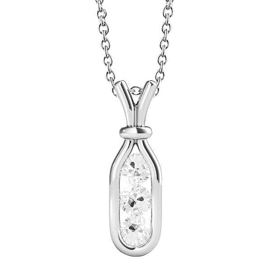 Runder Alter Europäischer Drei-Stein-Echt Diamant-Anhänger 1,50 Karat Gold 14K
