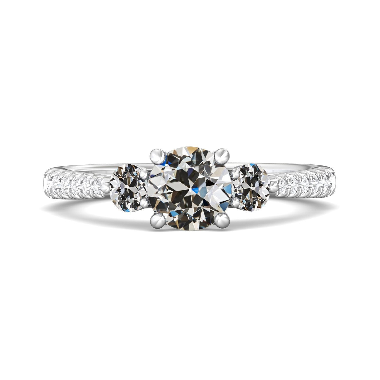 Runder Alter Minenschliff Echt Diamant-Jubiläumsring 4 Krappen Set Gold 4 Karat - harrychadent.ch