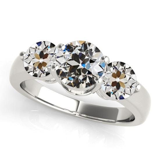 Runder Alter Minenschliff Echt Diamant 3 Stein Ring Korb Set 5 Karat Schmuck