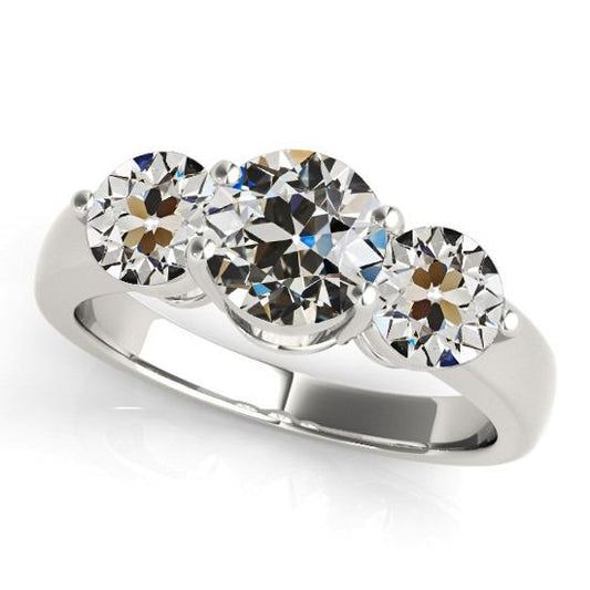 Runder Alter Minenschliff Echt Diamant 3 Stein Ring Korb Set 5 Karat Schmuck