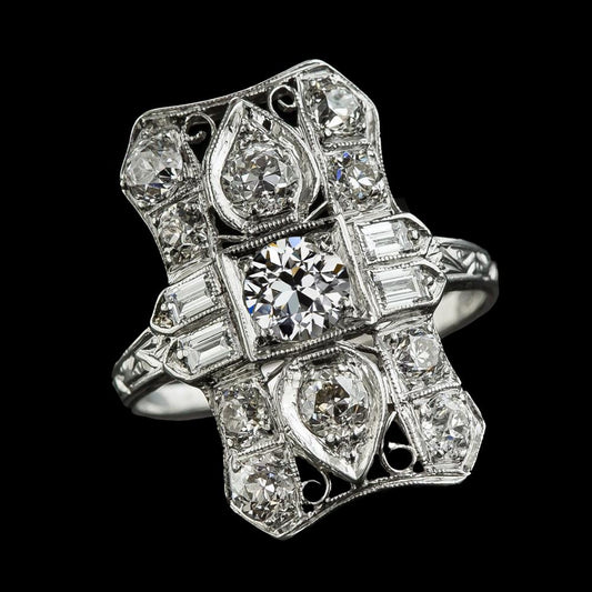 Runder Alter Minenschliff Echt Diamant Baguette Ring Im Antiken Stil 3,50 Karat