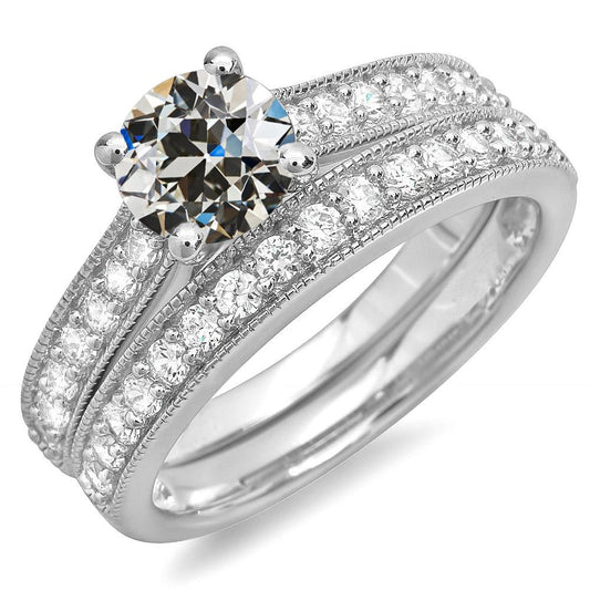 Runder Alter Minenschliff Echt Diamant Ehering Set 14K Gold 5,50 Karat
