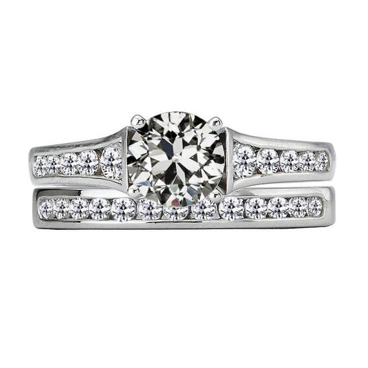 Runder Alter Minenschliff Echt Diamant Ehering Set 6 Karat Weißgold