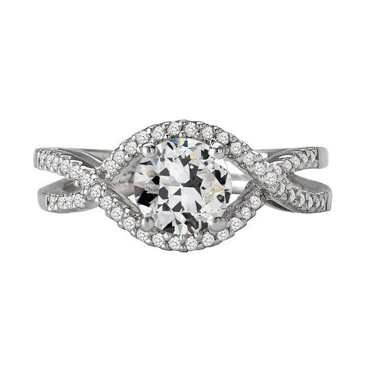 Runder Alter Minenschliff Echt Diamant Halo Ehering Split Shank 4 Karat