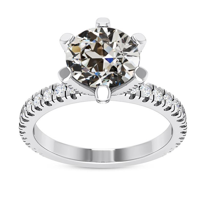Runder Alter Minenschliff Echt Diamantring 6 Zinken Set Schmuck 7 Karat