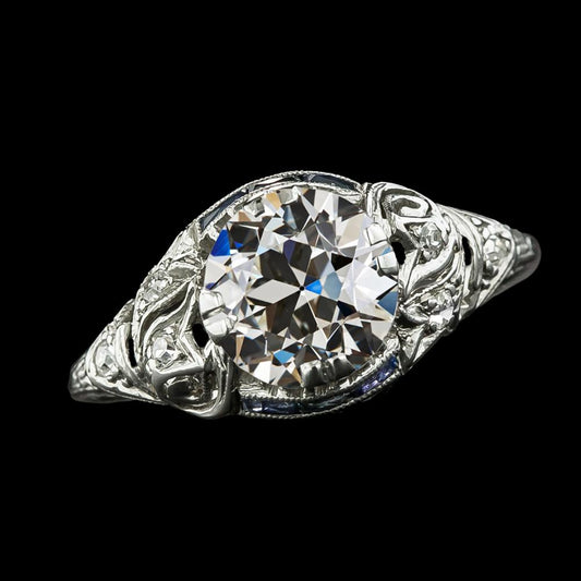 Runder Alter Minenschliff Echt Diamantring Gold 14K Schmuck 4 Karat