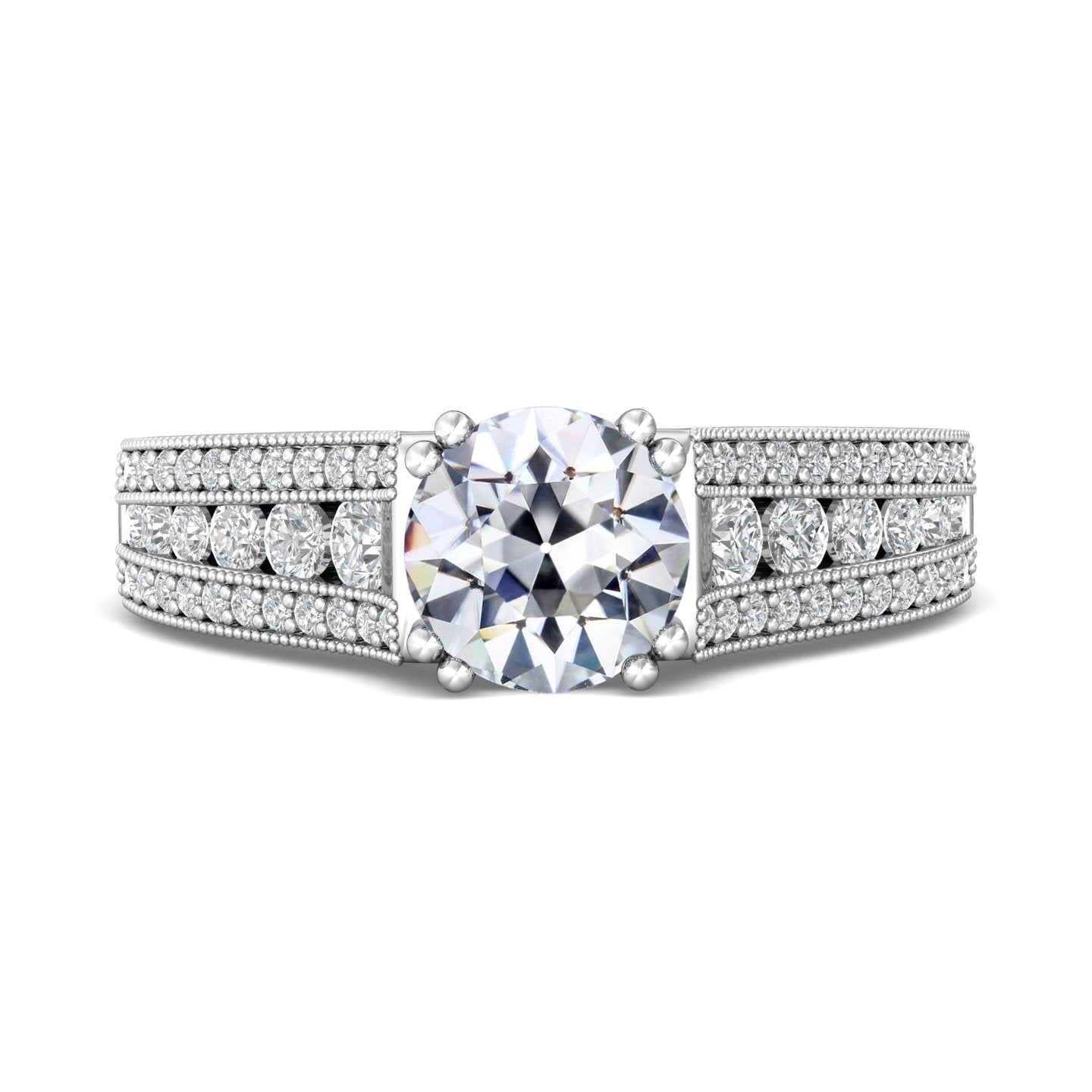 Runder Alter Minenschliff Echt Diamantring Milgrain Doppelstift Set 7 Karat - harrychadent.ch