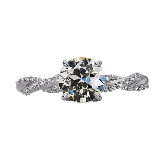 Runder Alter Minenschliff Echt Diamantring Pave Set Twisted Shank 3,50 Karat