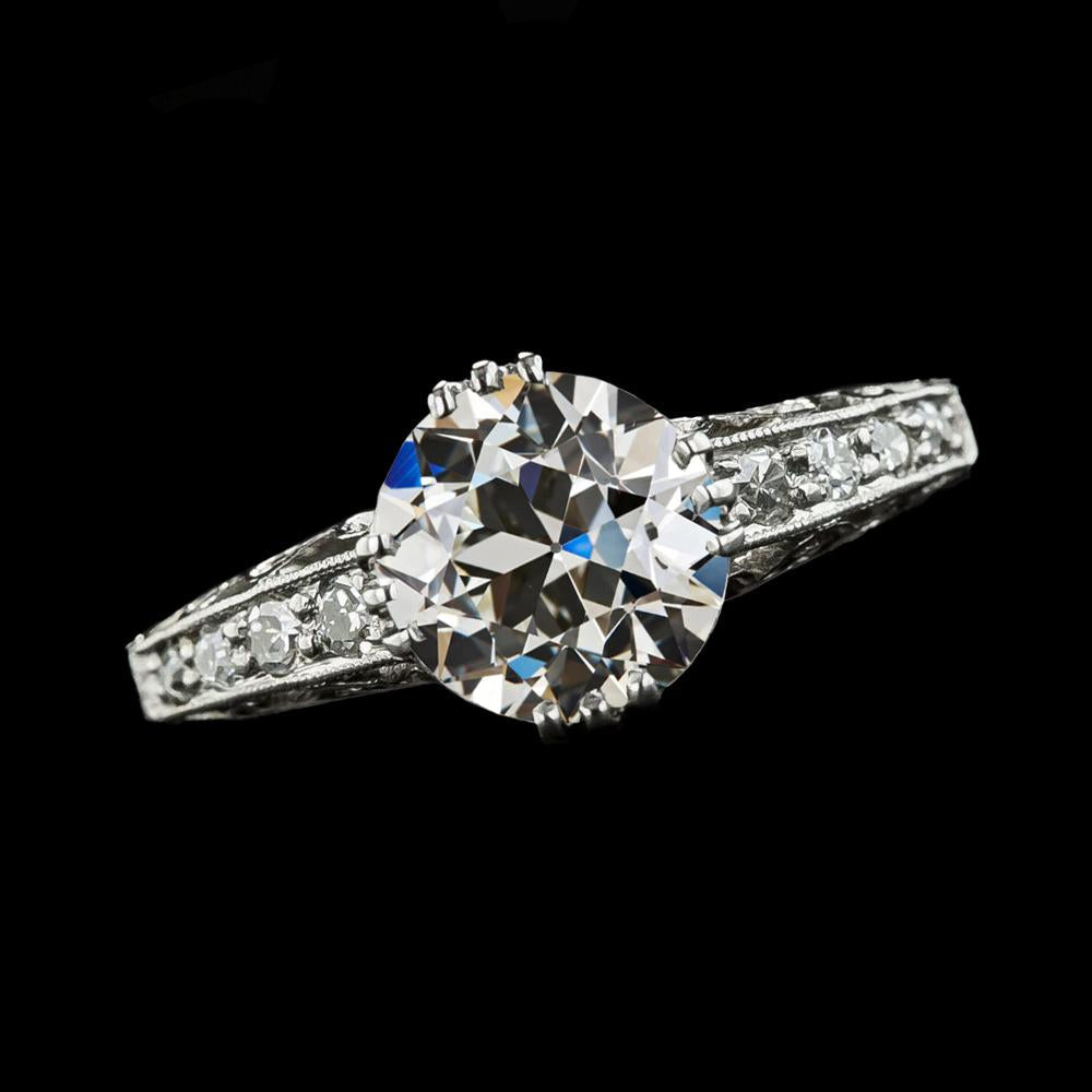 Runder Alter Minenschliff Natürliche Diamantring 14K Gold 3 Karat Akzentuierter Schmuck