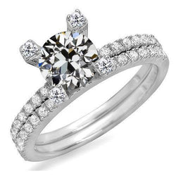 Runder Alter Minenschliff Naturliche Diamant-Verlobungsring Set 5 Karat Schmuck