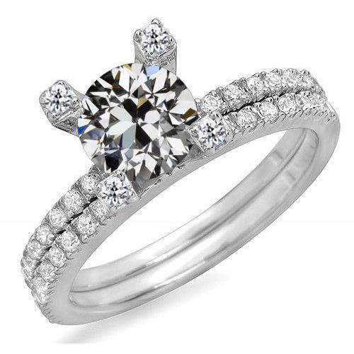 Runder Alter Minenschliff Naturliche Diamant-Verlobungsring Set 5 Karat Schmuck