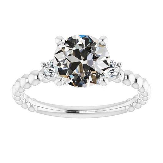 Runder Alter Minenschliff Naturliche Diamant 3 Stein Ring Perlenstil 3,50 Karat