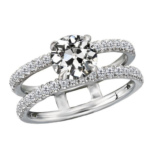 Runder Alter Minenschliff Natürliche Diamantring 14K Gold Split Shank 4,50 Karat