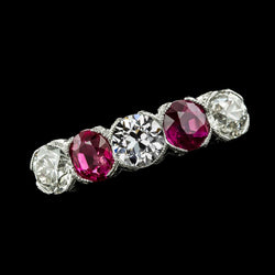 Runder Alter Miner Echt Diamant-Hochzeitsring & Rosa Saphir 4,75 Karat