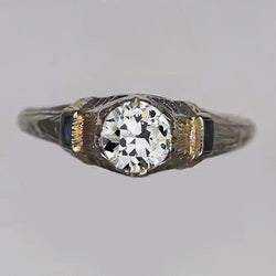 Runder Alter Miner Echt Diamantring Mit 3 Steinen Und Blauem Saphir 1,50 Karat