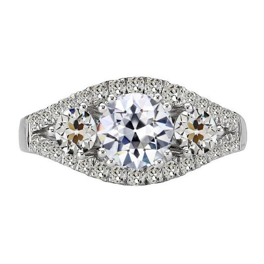 Runder Altschliff-Echt Diamant-Verlobungsring 3-Stein-Stil 6,50 Karat