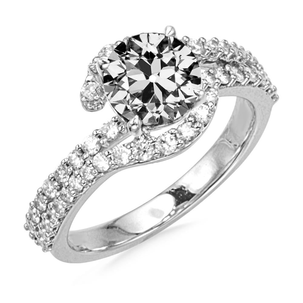 Runder Altschliff-Echt Diamant-Verlobungsring Verdrehter Schaft 6 Karat