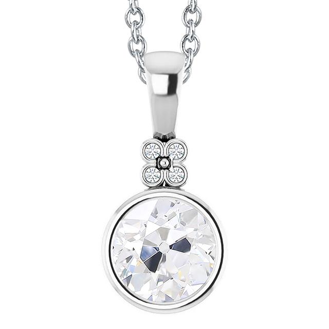Runder Altschliff-Lünetten-Set Echt Diamant-Anhänger Mit Kette 3 Karat Gold 14K