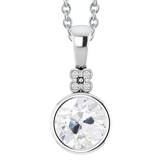 Runder Altschliff-Lünetten-Set Echt Diamant-Anhänger Mit Kette 3 Karat Gold 14K