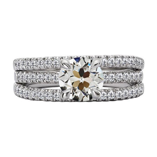 Runder Altschliff-Natürliche Diamant-Verlobungsring Mit Dreireihigen Akzenten 6 Karat