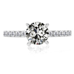Runder Altschliff Echt Diamant-Solitärring Mit Akzenten 4 Karat 14K Gold