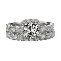 Runder Altschliff Echt Diamant-Verlobungsring-Set 14K Weißgold 7 Karat