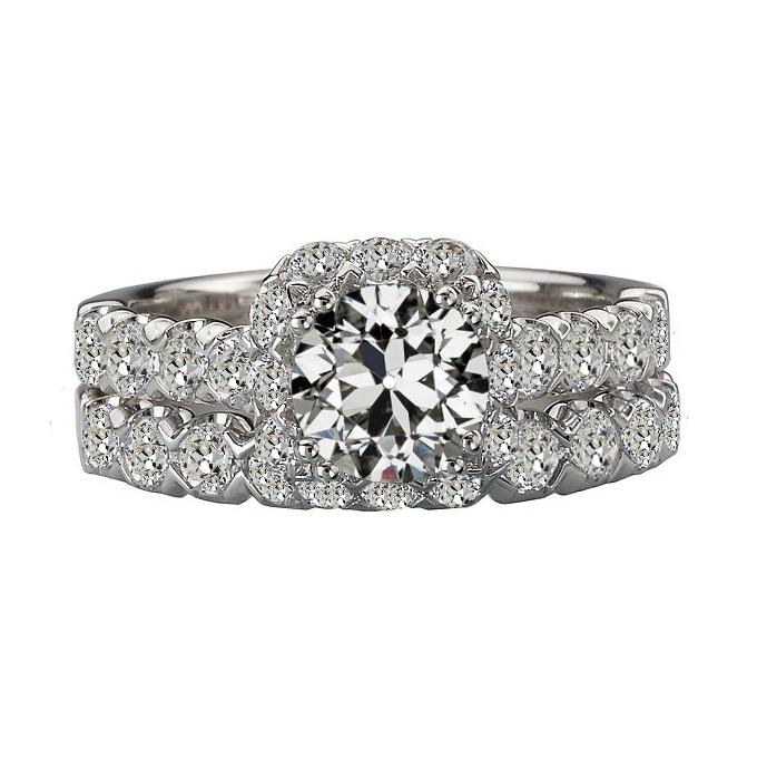 Runder Altschliff Echt Diamant-Verlobungsring-Set 14K Weißgold 7 Karat - harrychadent.ch