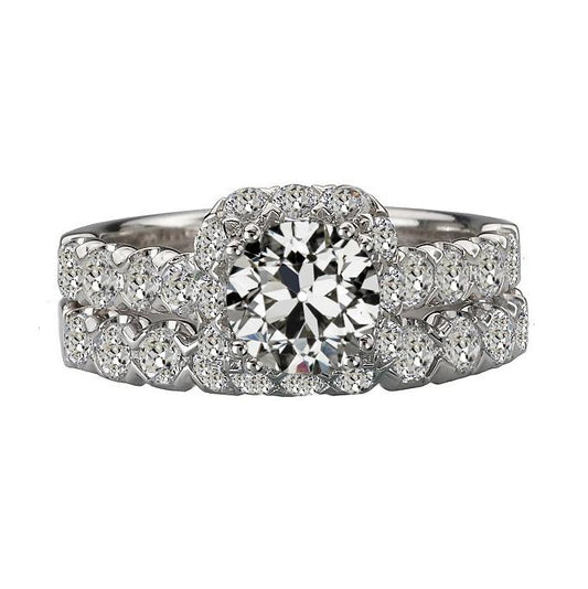Runder Altschliff Echt Diamant-Verlobungsring-Set 14K Weißgold 7 Karat - harrychadent.ch