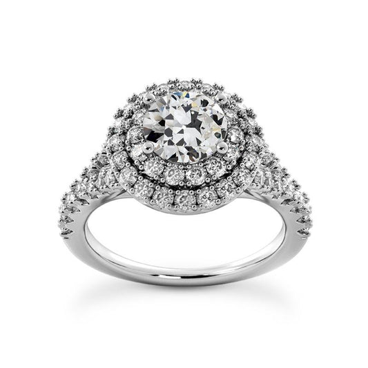 Runder Altschliff Echt Diamant Doppel Halo Ring 14K Weißgold 5,50 Karat