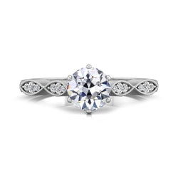 Runder Altschliff Echt Diamant Ehering Krappenset Milgrain 3 Karat