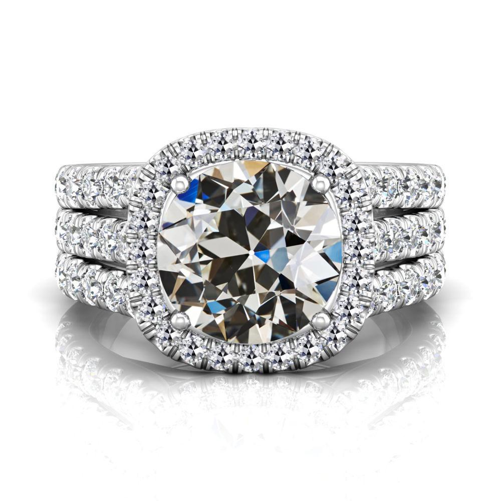 Runder Altschliff Echt Diamant Halo Ring Dreireihige Akzente 8.50 Karat - harrychadent.ch