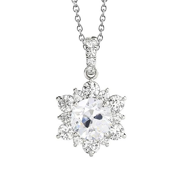 Runder Altschliff Halo Damen-Natürliche Diamant-Anhänger Blumenstil 3 Karat Zinken-Set