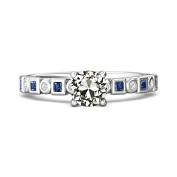 Runder Altschliff Naturlich Diamant & Prinzessin Blauer Saphir Ring 4,50 Karat