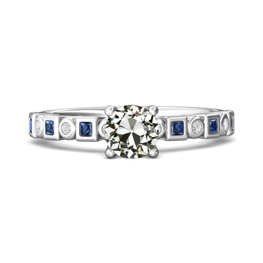 Runder Altschliff Naturlich Diamant & Prinzessin Blauer Saphir Ring 4,50 Karat - harrychadent.ch