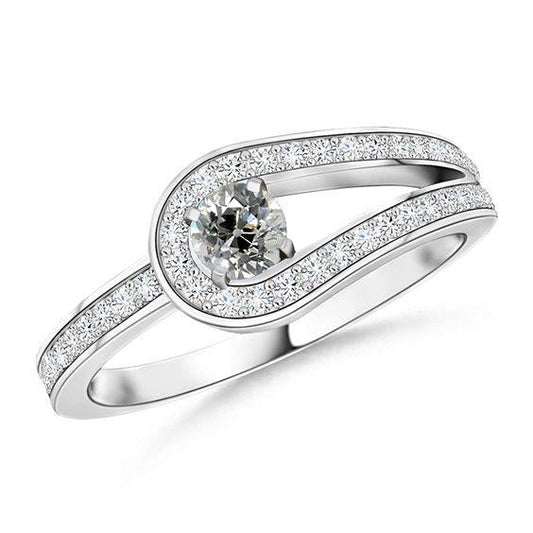 Runder Altschliff Natürlich Diamantring für Damen 2 Karat Weißgold mit geteilter Schaft - harrychadent.ch