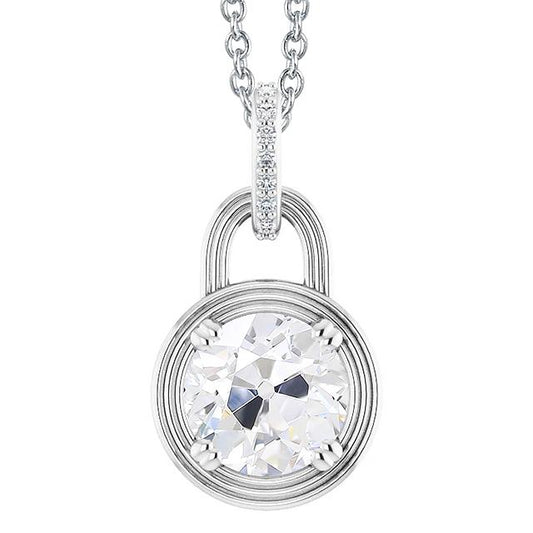 Runder Altschliff Natürliche Diamant Anhänger Lock Style 3,50 Karat Weißgold 14K