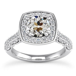 Runder Altschliff Naturliche Diamant Halo Jubiläumsring mit Zwei Zinken, 7 Karat