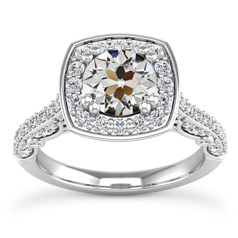 Runder Altschliff Naturliche Diamant Halo Jubiläumsring mit Zwei Zinken, 7 Karat