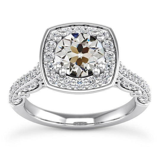 Runder Altschliff Naturliche Diamant Halo Jubiläumsring mit Zwei Zinken, 7 Karat