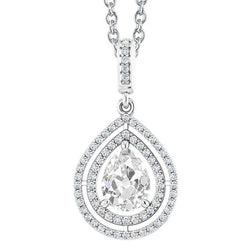 Runder & Birnen-Anhänger Mit Halo-Echt Diamant Im Alten Minenschliff, Gold, 3,50 Karat