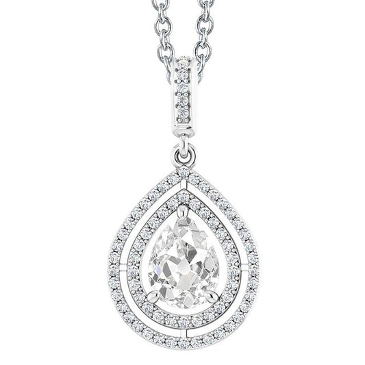 Runder & Birnen-Anhänger Mit Halo-Echt Diamant Im Alten Minenschliff, Gold, 3,50 Karat