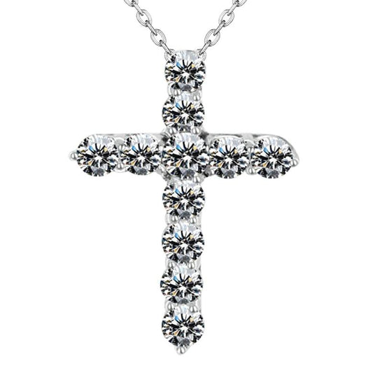 Runder Diamant-Kreuz-Echt Diamant-Anhänger Mit Kette 5,75 Karat Weißgold