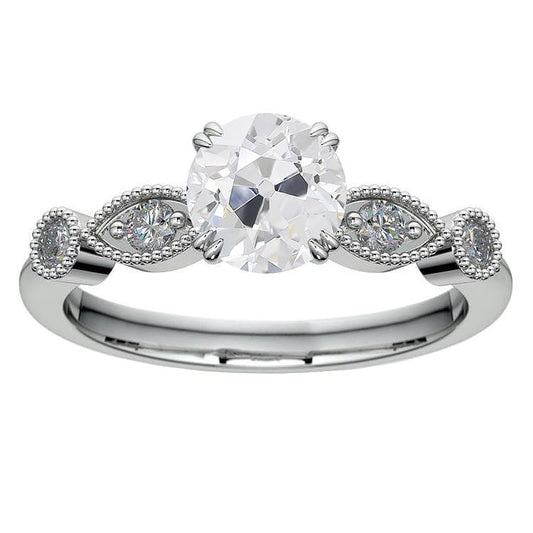 Runder Echt Diamant Alter Minenschliff Ehering 3 Karat Doppelstift Milgrain - harrychadent.ch